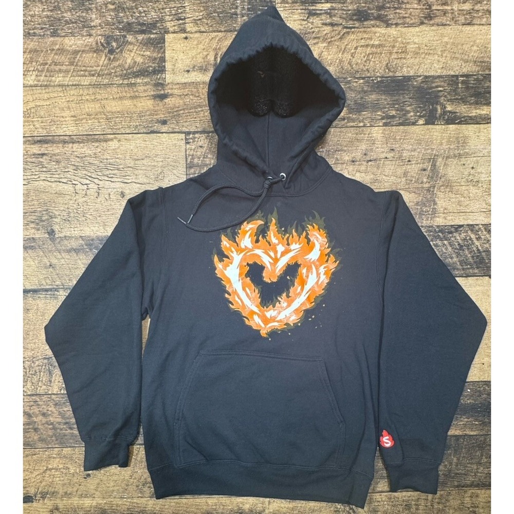 Sapnap Flame Heart Graphic Black Hoodie‎ Size SMALL EUC
